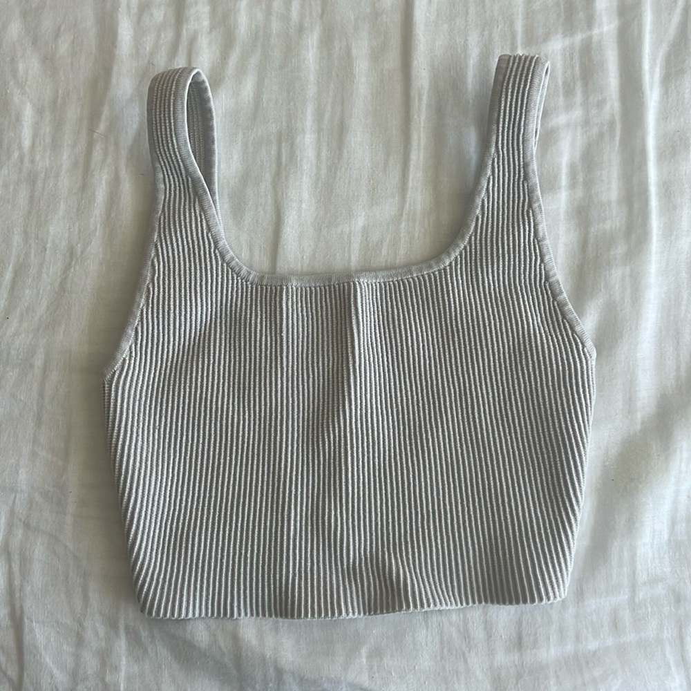Babaton White Ribbed Crop Tank- Size Small
